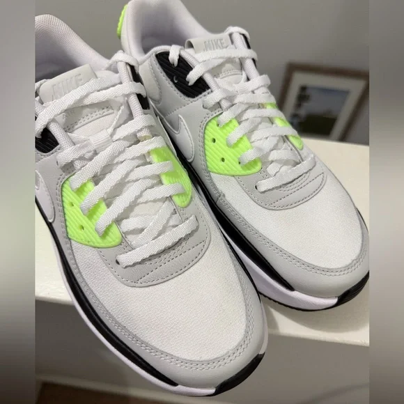 NIKE WOMENS AIR MAX 90 LV8 SNEAKERS-Photon Dust/White-Lime-Black-SIZE 8.5 - Picture 10 of 17